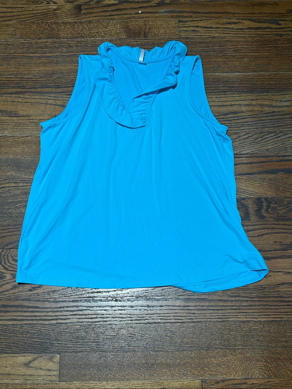 Lulu-B Ruffle Neck Tank Top - Turquoise Blue